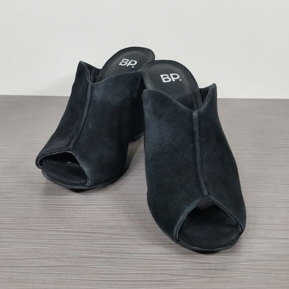 BP. Block Heel Peep-Toe Mules, Black Suede, Womens Size 5.5 M - Picture 4 of 12